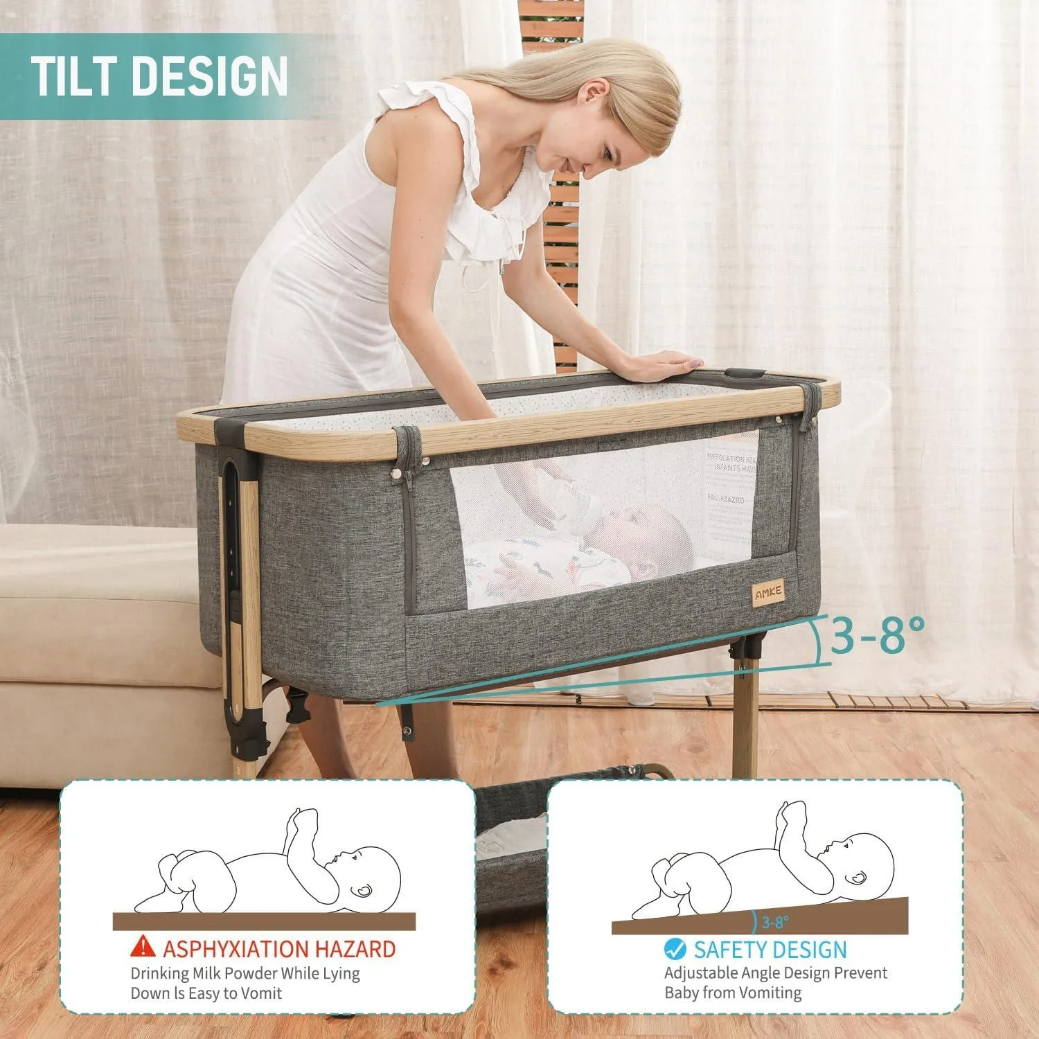 AMKE 3-in-1 Baby Bassinet: Easy Assembly & Versatile Comfort